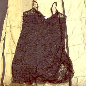 Black lace lingerie slip with side slit